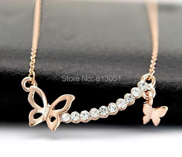 Free shipping!!!Zinc Alloy Jewelry Necklace,Kawaii,, with iron chain, Butterfly, plated, oval chain & with rhinestone