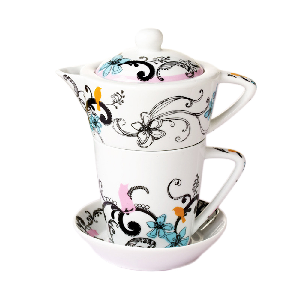 fashion flowers ceramic coffee cup and saucer with teapot fashion flowers ceramic coffee cup and saucer with teapot