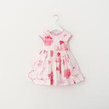 Everweekend 2016 New Kids Girls Butterfly Print Party Dress Princess Puff Sleeve Bows Spring Summer Casual Dress 5pcs/lot Wholes