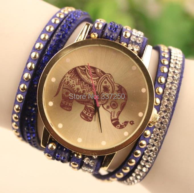 2015 New ladies luxury elephant rhinestone wrap bracelet quartz wristwatches women dress watches relogio feminino montre