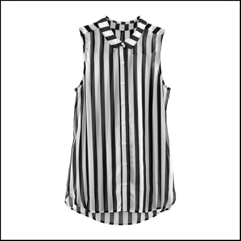Women's Fashion Style Black and White Vertical Stripes Sleeveless