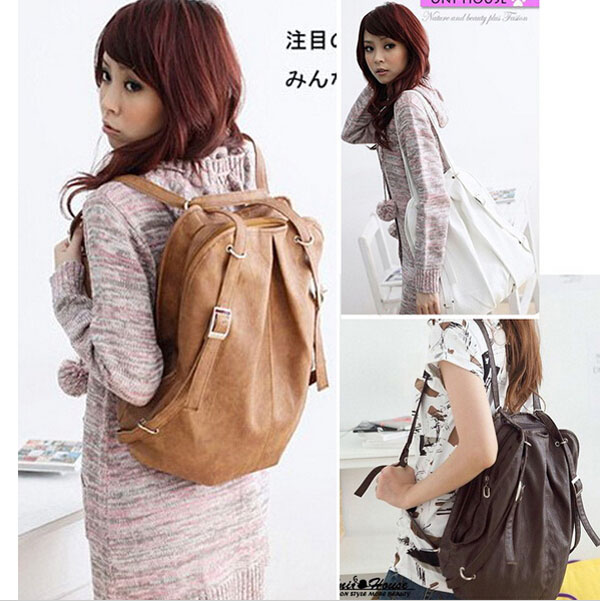 Free shippng 100pcs lot Fashion Korean Style Girls PU Leather Backpack Schoolbag Shoulders Bag Camel Coffee