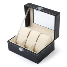 3 Grids PVC Black Leather Watch Case Jewelry Display Box