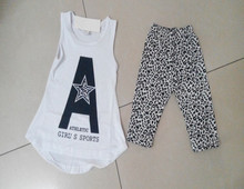 2015 spring summer fashion sport kids clothes sets cartoon T shirt leopard children pants girls clothing