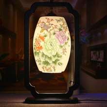 Chinese Style Classical E27 AC 85-265V Bedroom Wooden Flowers Pattern Ceramic Lampshade Table Lamp