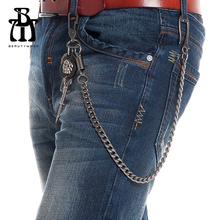 2016 Jeans Keychain Hip Hop Devil Head Mini Sword Metal Alloy Pants Belt Chain for Stylish Men Women Ball Party Stage Wear