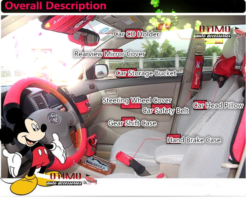 Auto Accessories Cartoon Mickey Mouse Car Steering Wheel Cover DIY Minnie Mouse Car Accessories Decoration Auto Parts 0