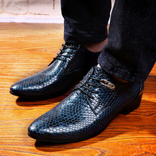 men’s fashion business wedding dress snake print genuine leather shoes casual pointed toe flats shoe oxfords party footwear man