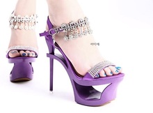 4-Free shipping 2016 Korean Kvoll vogue Adult summer heels women sandals girls fashion buckle rhinestone platform shoes 16cm