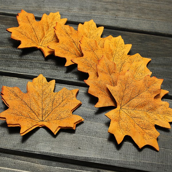 50Pcs Artifical Cloth Maple Leaves Home Garden Decoration Charming Yellow A...