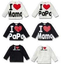 Retail ! I Love Papa & Mama ,Spring  autumn  Baby Kids 100% Cotton Shirts T-shirt Boys Girls Long Sleeve Tops Tees