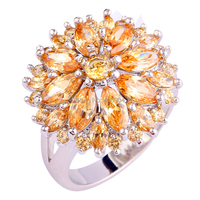 Wholesale Round & Marquise Cut Morganite 925 Silver Ring Size 7 8 9 10 11 12 13 Women Charming Champagne Jewelry Flower Design