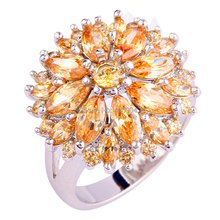 Wholesale Charming Champagne Jewelry Flower Design Round & Marquise Cut Morganite 925 Silver Ring Size 10