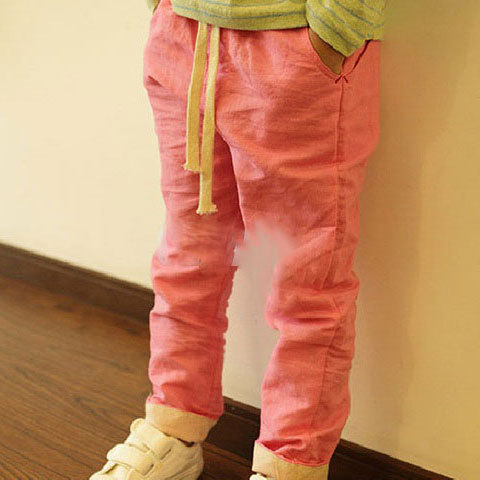 2015 New Children Linen Candy Color Pants Big Boys Girls Summer Cotton Breathable Hemp Trousers Kids