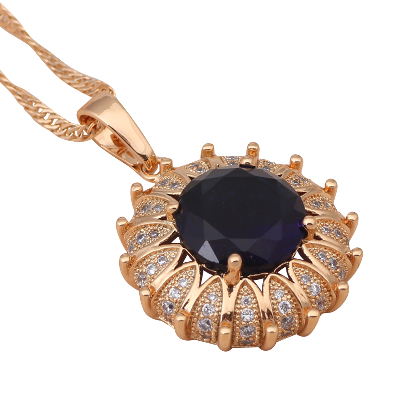 Delicate Big flower Design 18K gold plated Blue Topaz AAA Zirconia Crystal Fashion Jewelry Necklaces Pendants
