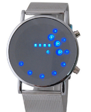 Fashion Cool MEN Clock Watch Iron Man Blue LED Watches Luxury Stainless Steel Binary Bracelets & Bangles Wristwatch gift