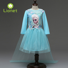 Christmas Party Role-play Cute Girls Clothes Elsa Anna Princess Girls Dress Snow Queen Kids Dresses for Girl Free Shipping