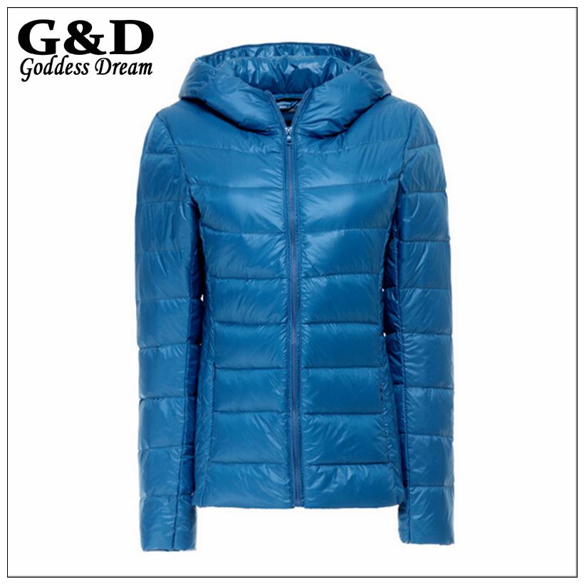 JD157 Plus Size Winter Ultralight Down Hooded Jackets and Coats Women Duck Parka Pluma Black Sportwear