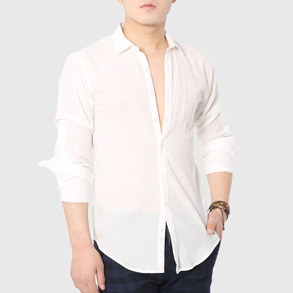 Casual Shirts Men 4XL Designer Brand Slim Fit Man Shirts Long Sleeve White Cotton Linen Shirts