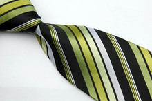 NT0137 Green Black Stripe Multicolor Man s Wedding Business Luxury Tie Jacquard Woven Classic Silk Polyester