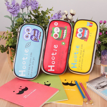 Kawaii Owl & Elephant Large Capacity PU Leather Pencil Case Stationery Storage Organizer Bag FOD