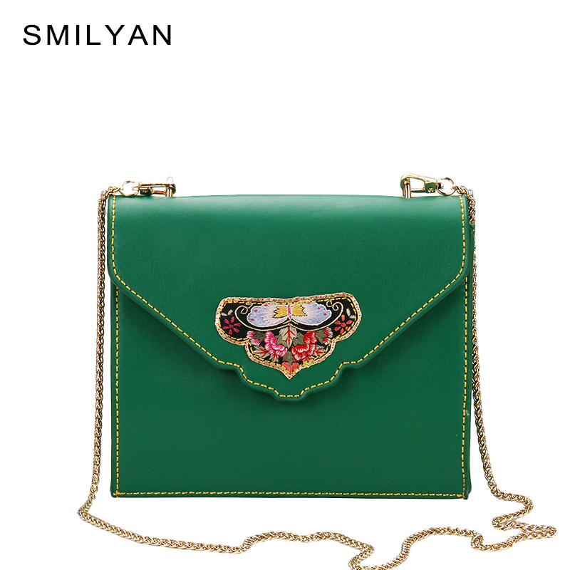 Smilyan vintage women embroidery crossbody bag ladies fashion small genuine leather shoulder bags famous brand handbags