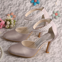 Hot Style Customize Handmade Grey Pearl Bridal Wedding Women Shoes Dropship