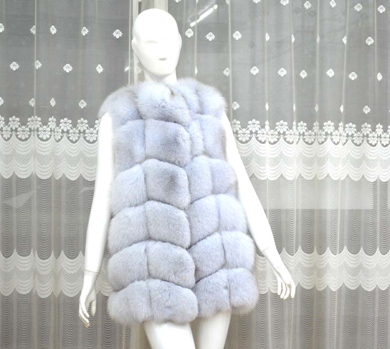 Fashion Women New 100% Genuine Blue Fox Fur Medium Vest Waistcoat Warm Winter Fur Jacket Free Shipping BF-V0061