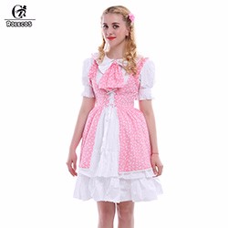 Rolecos-Women-Cute-O-Neck-Dress-Pink-White-High-Waist-dress-Summer-Lolita-Dress-GC127A