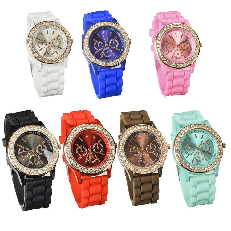 Lackingone hotsale free shipping Silicone GoldenCrystal Stone Quartz watch Jelly Wrist Watch women Candy Colors relogio