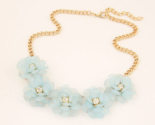 Hot Selling Jewelry Fashion 4 colors Gold Plated Flower Statement Necklace For Woman 2015 New collar