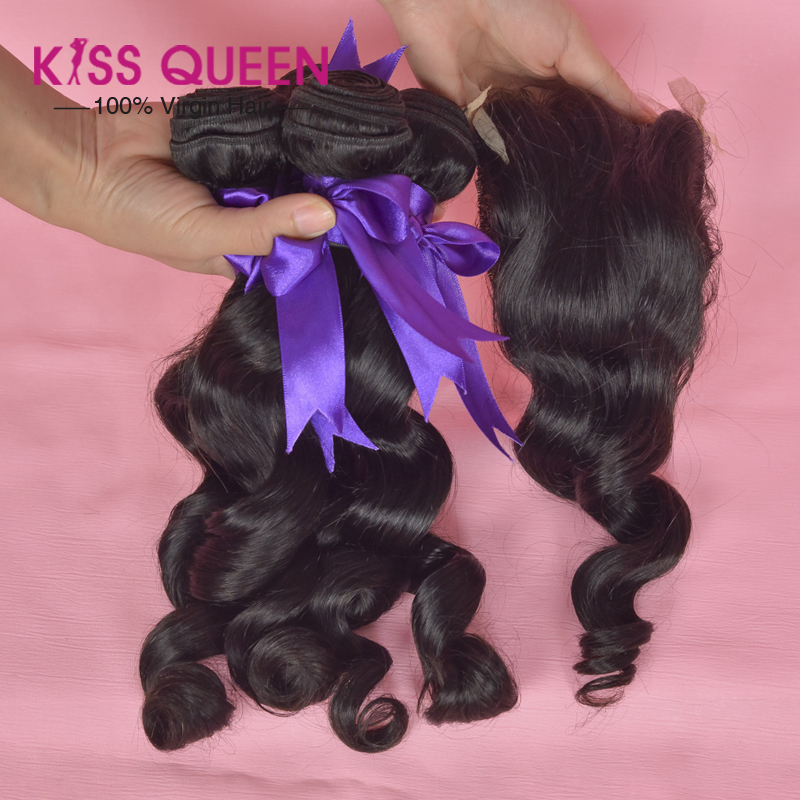 4 Bundles Peruvian Loose Wave With Closure Unprocessed Peruvian Virgin Hair Loose Wave With Closure Human Hair Weave Fashionable