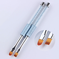 1 Pc UV Gel Drawing Pen Brush 8 Round Flat Head Blue Rhinestone Handle Painting Nail