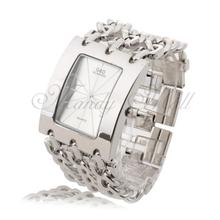 Women Quartz Watch Wristwatch Stainless Steel Alloy Silver White Rectangle Dial Chain Link Fashion New