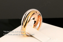Hot sale Classic Party Finger Ring 3 Rounds 18K Platinum Yellow Gold Plated Fashion Brand Jewelry