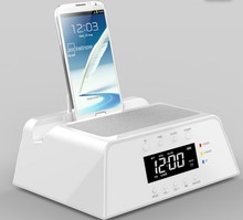 2015 Best Gifts Alarm Clock Docking Station Bluetooth Speaker FM Radio Remote Control For IOS and