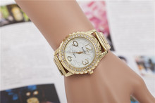 Fashion Geneva Lovers Women Dress Watches gold Full Steel Analog Quartz Digital Ladies Rhinestone Wristwatches relogio