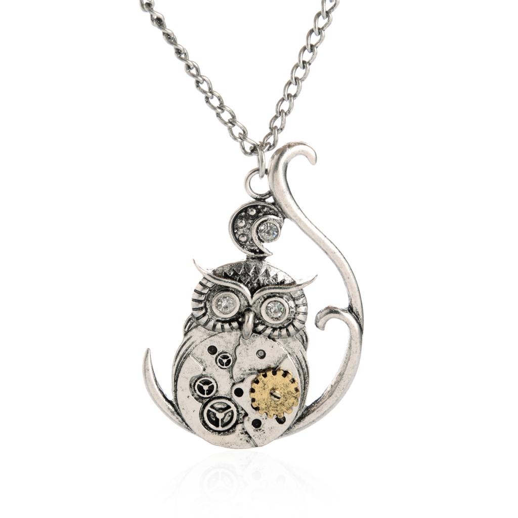 Vintage Steampunk Necklace Antique Owl Clock Spider Love Pendant Chain Necklace 2016 New Jewelry For Men