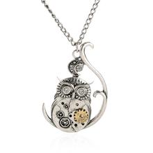 Vintage Steampunk Necklace Antique Owl Clock Spider Love Pendant Chain Necklace 2015 New Jewelry For Men Women