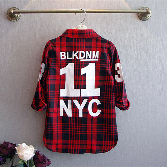 children and kids spring clothes long sleeve plated blouse shirt for girls and boys withe number