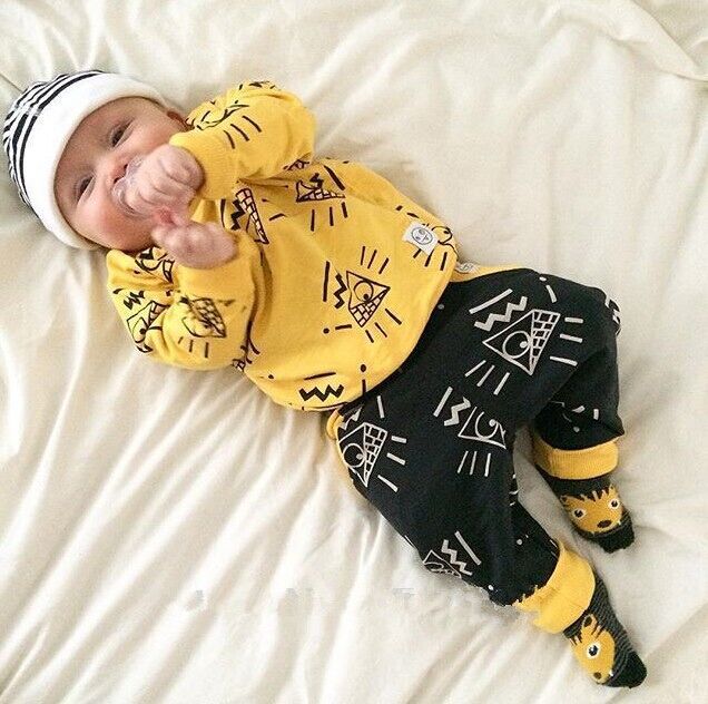 BB192 2016 Hot sale newborn baby boy clothes baby girl clothes with long sleeves T shirt + pants 