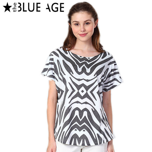 Лето свободного покроя женщины T рубашка геометрия зебра печать женщины верхний тис с круглым вырезом женщины майка - рубашки короткий рукав рубашки