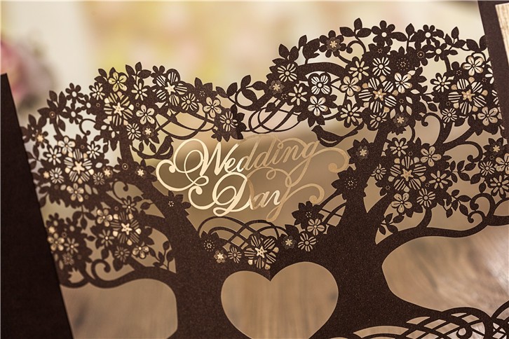 Gold foil rings wholesale elegant invitation wedding pocket Wholesale Luxury Cutout Love Tree Wedding Invitations Cards Engagement