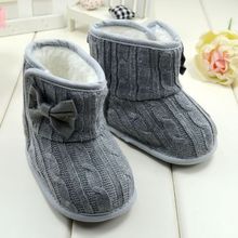 Baby Girl Boy Snow Boots Knit Bowknot Faux Fleece Soft Sole Kids Woolen Yam Knit Fur