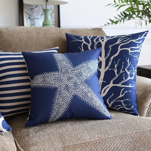 Специализированных морских украшения Белье Blue Coral И Звезды Чехлы 45x45 См Квадратных Home Decor 1 Печати на Стороне Наволочка