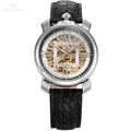 KS Luxury Brand Skeleton Automatic Mechanical Watches Cabochon Crown Black Leather Strap Clock Male Self Wind