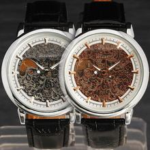 WINNER Women Mechanical Wrist Watch Leather Strap Rose Golden Vine Hollowed Pattern Golden Bezel