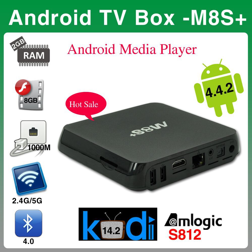 M8s  / m8s + amlogic s812  android   xbmc 14.2 android kikat 4.4.2 2 g / 8 g 2,4 g / 5 g wi-fi h.265 dlna- miracast