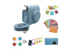 blue set instax Mini 8 Instant Camera Accessory Bundles Set -blue PU leather bag/ Photo Frame/ Colorful Decor Sticker Borders