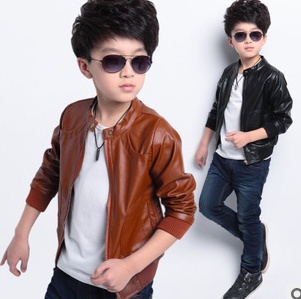 Free shipping 2015 spring big boys jackets Korean version children's wear leather jackets A414